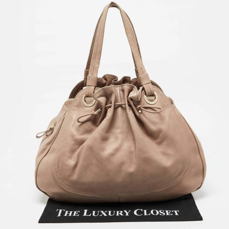 Pre Owned Bvlgari Beige Leather Ruched Hobo
