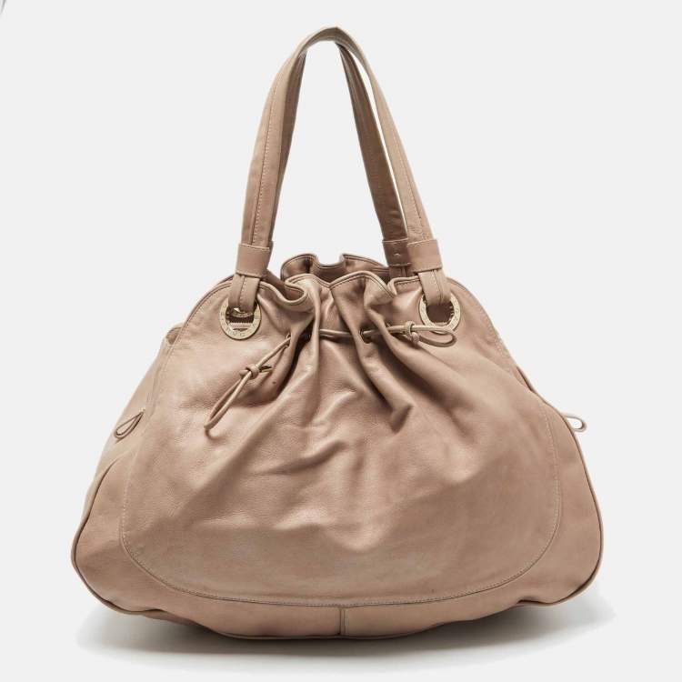 Pre Owned Bvlgari Beige Leather Ruched Hobo
