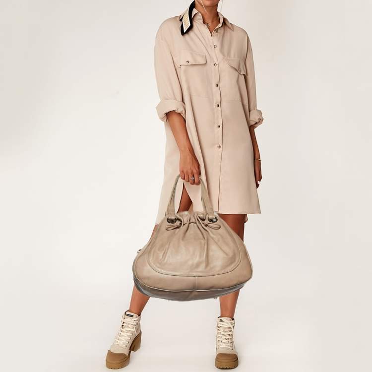 Pre Owned Bvlgari Beige Leather Ruched Hobo