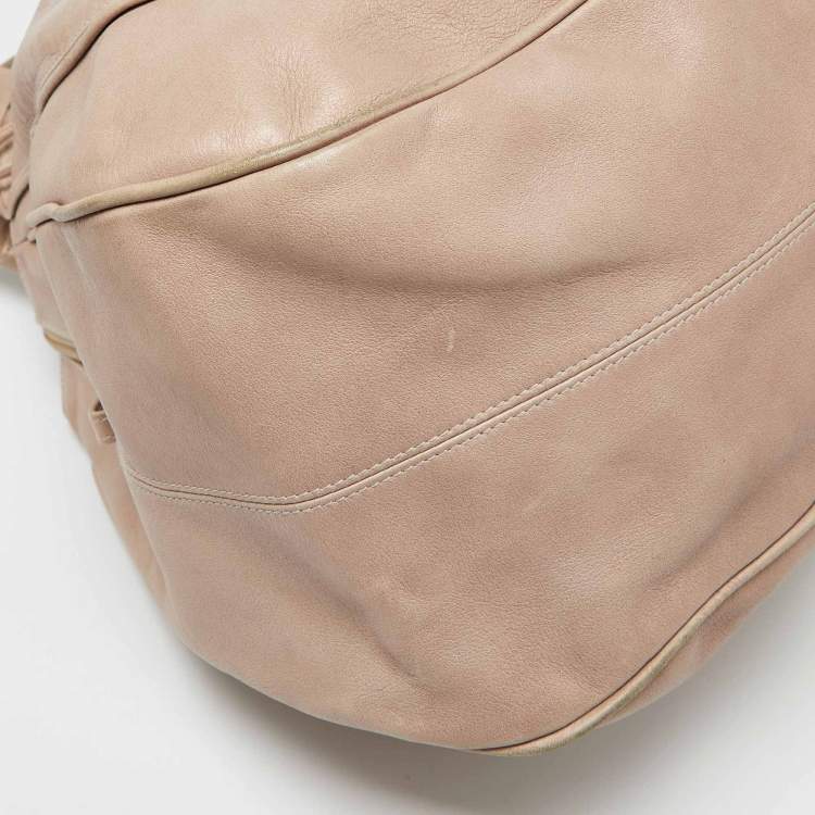 Pre Owned Bvlgari Beige Leather Ruched Hobo