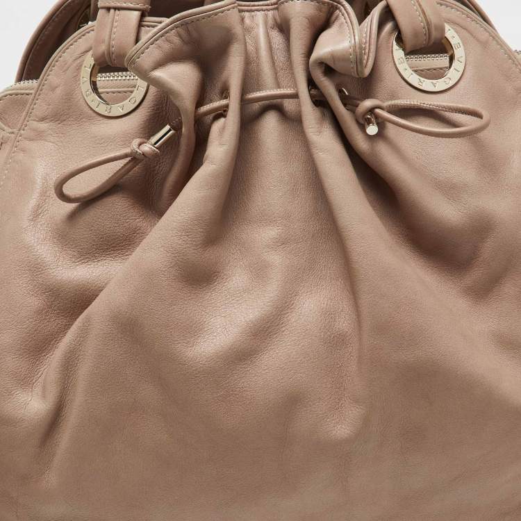 Pre Owned Bvlgari Beige Leather Ruched Hobo