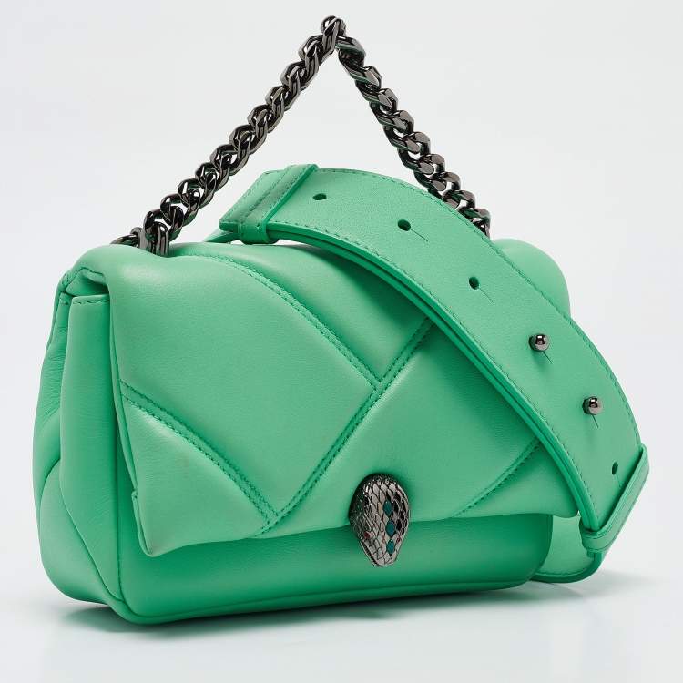 Pre Owned Bvlgari Green Quilted Leather Mini Serpenti Cabochon Crossbody Bag