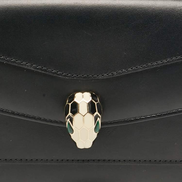 Pre Owned Bvlgari Black Leather Serpenti Forever Continental Wallet