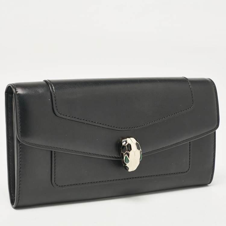 Pre Owned Bvlgari Black Leather Serpenti Forever Continental Wallet