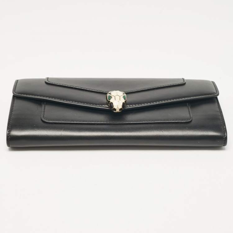 Pre Owned Bvlgari Black Leather Serpenti Forever Continental Wallet