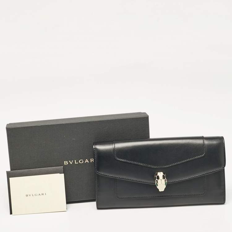 Pre Owned Bvlgari Black Leather Serpenti Forever Continental Wallet