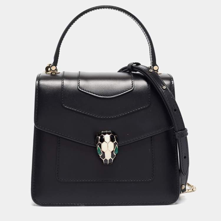 Pre Owned Bvlgari Black Leather Small Serpenti Forever Top Handle Bag