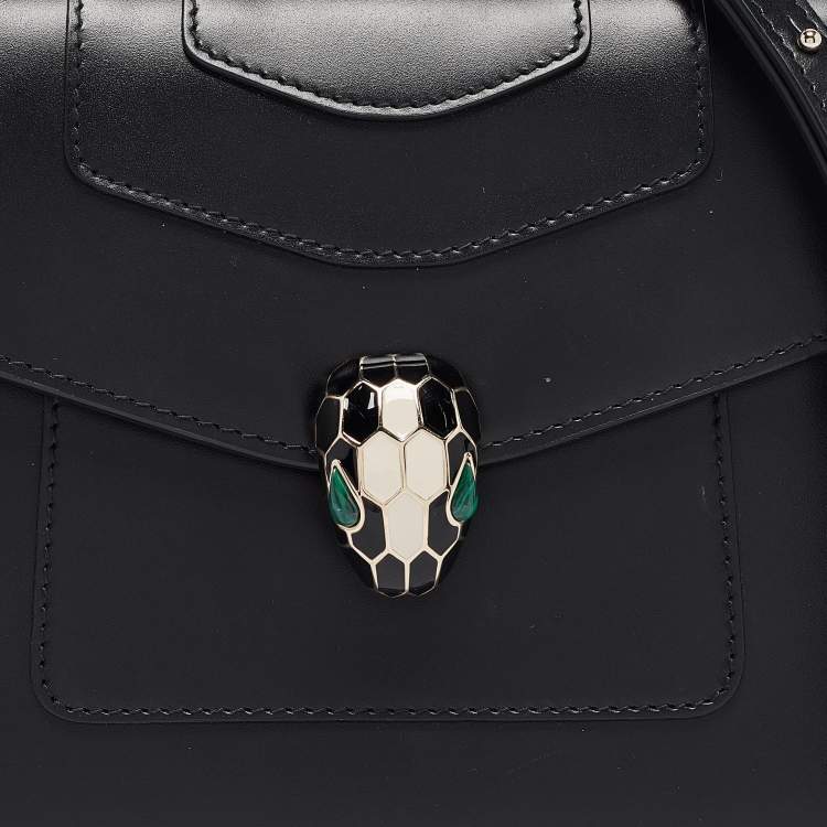 Pre Owned Bvlgari Black Leather Small Serpenti Forever Top Handle Bag