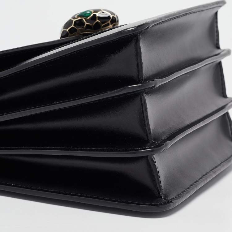 Pre Owned Bvlgari Black Leather Small Serpenti Forever Top Handle Bag