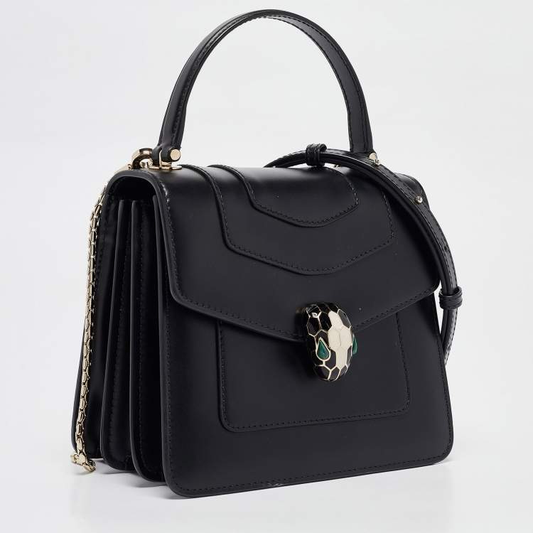 Pre Owned Bvlgari Black Leather Small Serpenti Forever Top Handle Bag