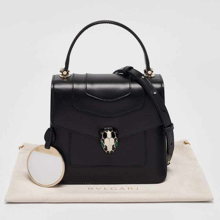 Pre Owned Bvlgari Black Leather Small Serpenti Forever Top Handle Bag