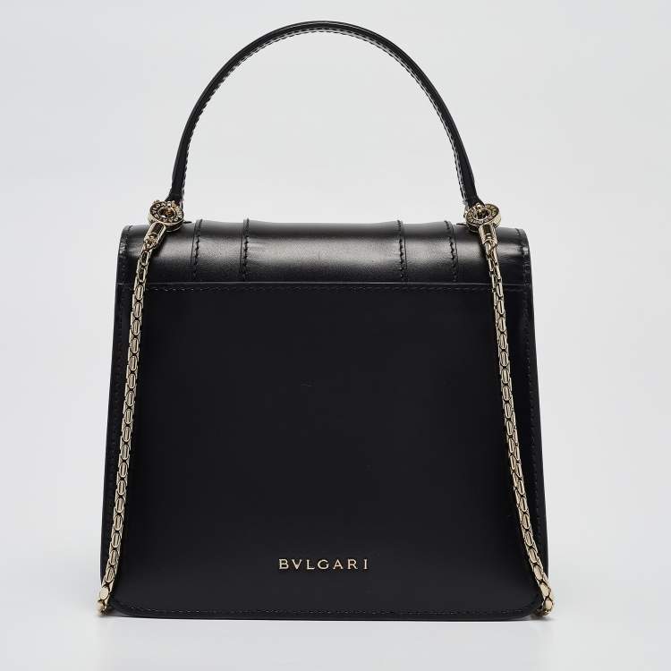 Pre Owned Bvlgari Black Leather Small Serpenti Forever Top Handle Bag