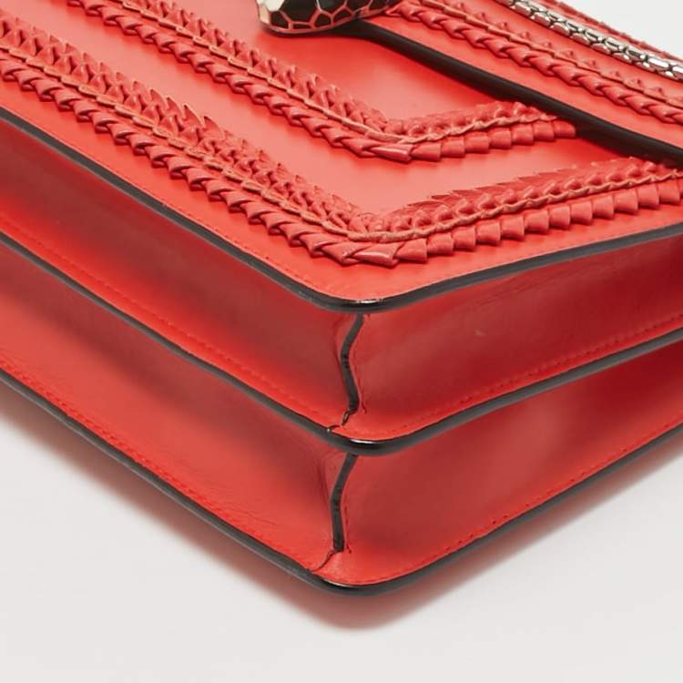 Pre Owned Bvlgari Red Leather Plisse Serpenti Forever Shoulder Bag