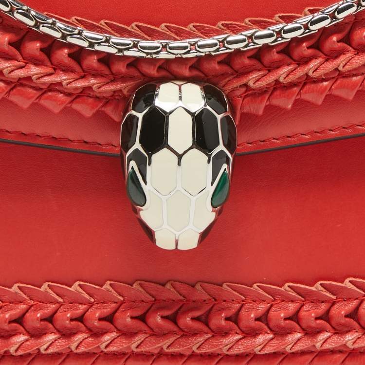 Pre Owned Bvlgari Red Leather Plisse Serpenti Forever Shoulder Bag