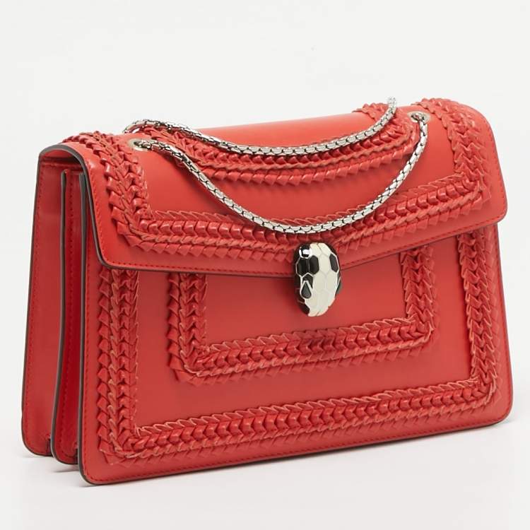 Pre Owned Bvlgari Red Leather Plisse Serpenti Forever Shoulder Bag