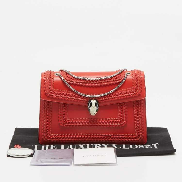 Pre Owned Bvlgari Red Leather Plisse Serpenti Forever Shoulder Bag