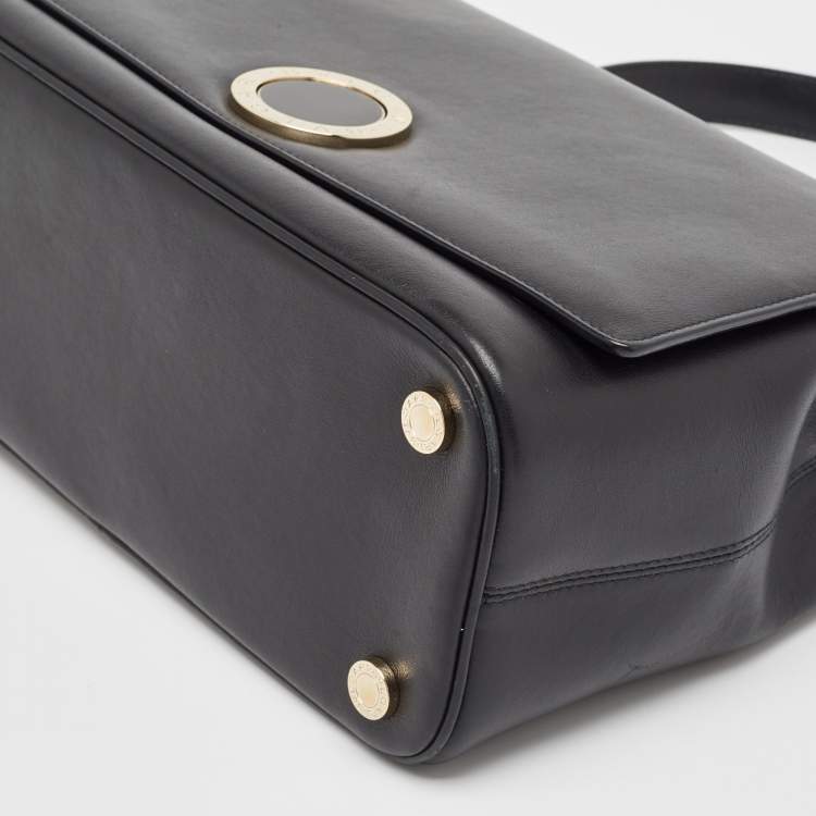 Pre Owned Bvlgari Black Leather Duet Top Handle Bag