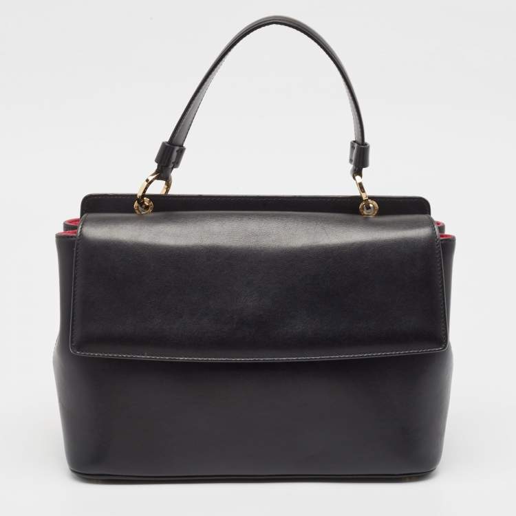 Pre Owned Bvlgari Black Leather Duet Top Handle Bag