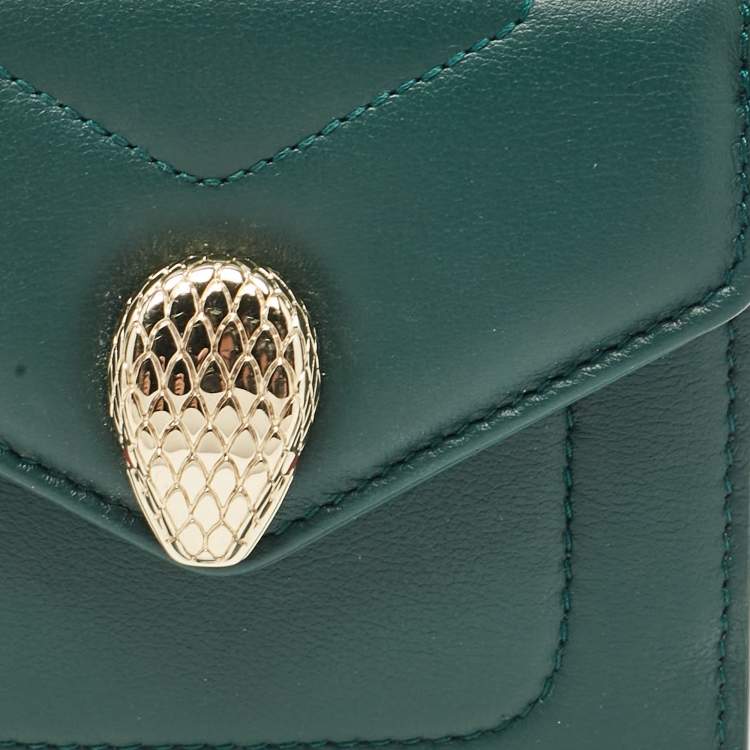 Pre Owned Bvlgari Green Leather Serpenti Forever Compact Wallet