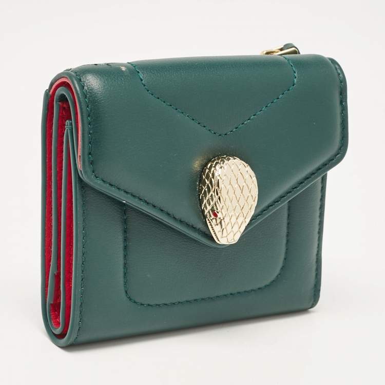 Pre Owned Bvlgari Green Leather Serpenti Forever Compact Wallet