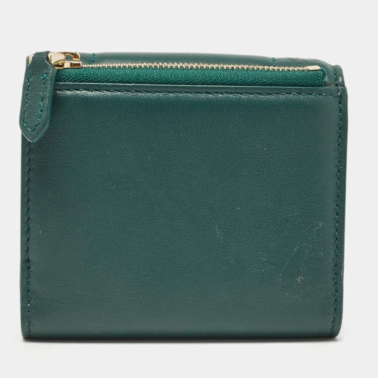 Pre Owned Bvlgari Green Leather Serpenti Forever Compact Wallet