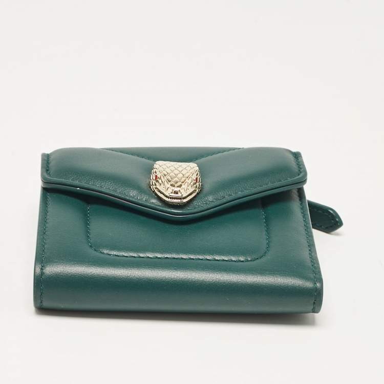 Pre Owned Bvlgari Green Leather Serpenti Forever Compact Wallet