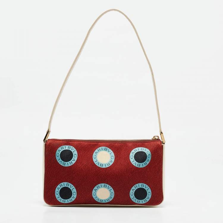 Pre Owned Bvlgari Multicolor Logo Print Fabric and Leather Baguette Bag