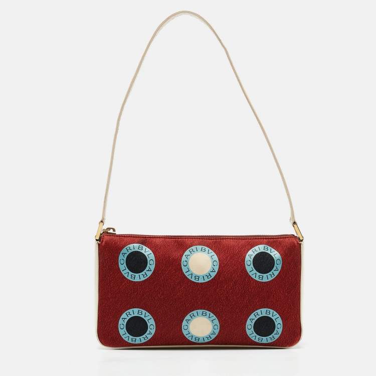 Pre Owned Bvlgari Multicolor Logo Print Fabric and Leather Baguette Bag