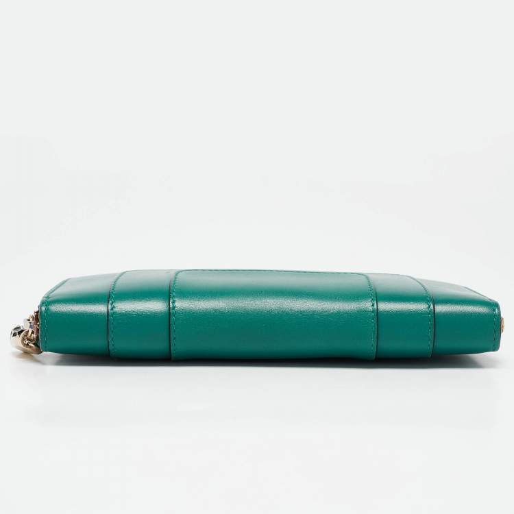 Pre Owned Bvlgari Green Leather Serpenti Forever Zip Around Wallet 