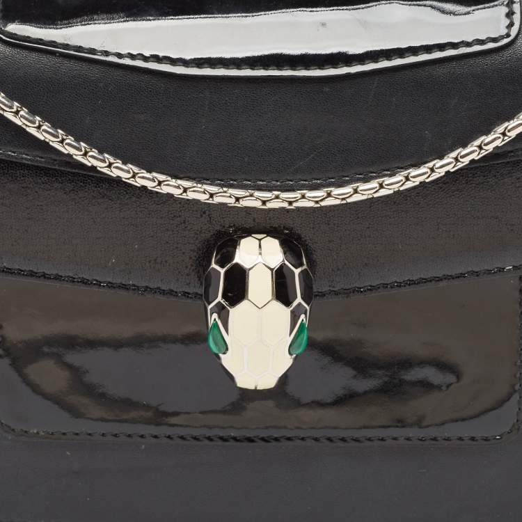 Pre Owned Bvlgari Black Leather and Patent Leather Medium Serpenti Forever Flap Shoulder Bag
