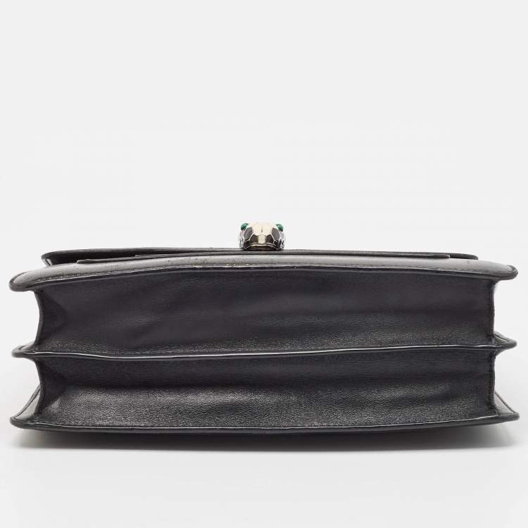 Pre Owned Bvlgari Black Leather and Patent Leather Medium Serpenti Forever Flap Shoulder Bag