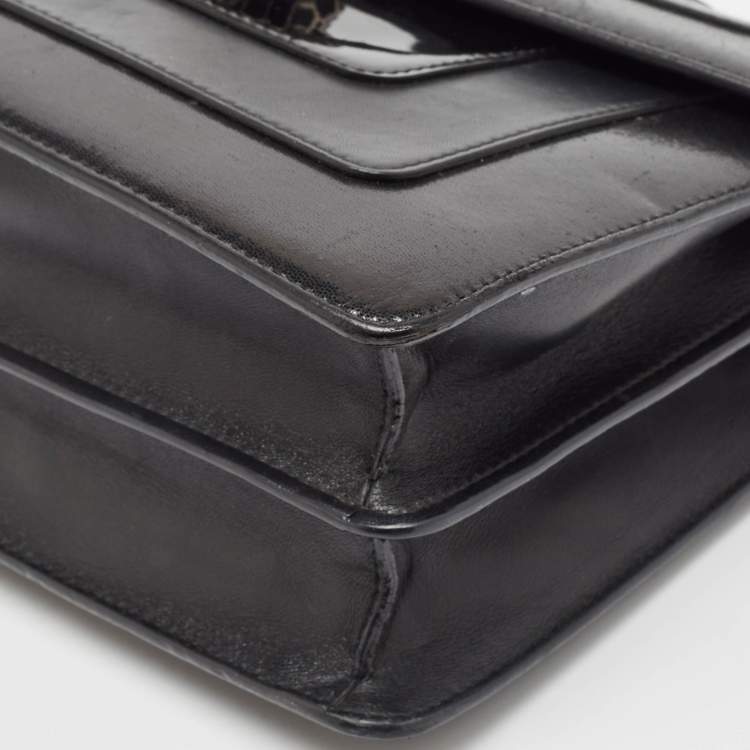 Pre Owned Bvlgari Black Leather and Patent Leather Medium Serpenti Forever Flap Shoulder Bag