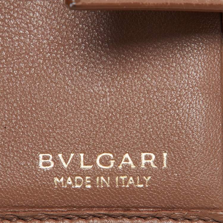 Pre Owned Bvlgari Brown Leather Logo Flap Compact Wallet