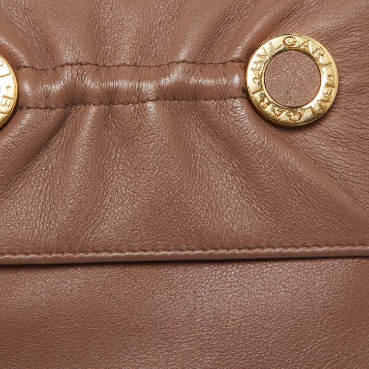 Pre Owned Bvlgari Brown Leather Logo Flap Compact Wallet