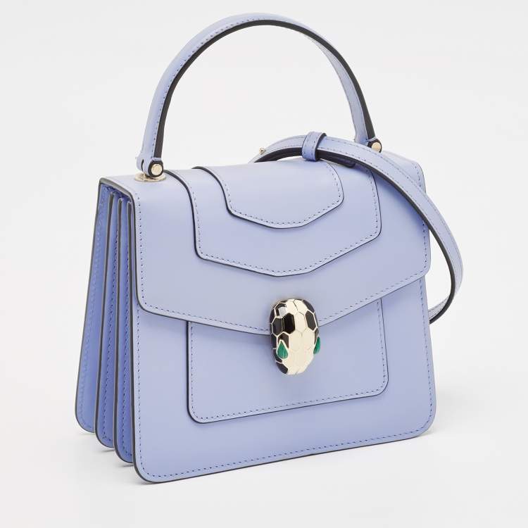 Pre Owned Bvlgari Light Blue Leather Small Serpenti Forever Top Handle Bag
