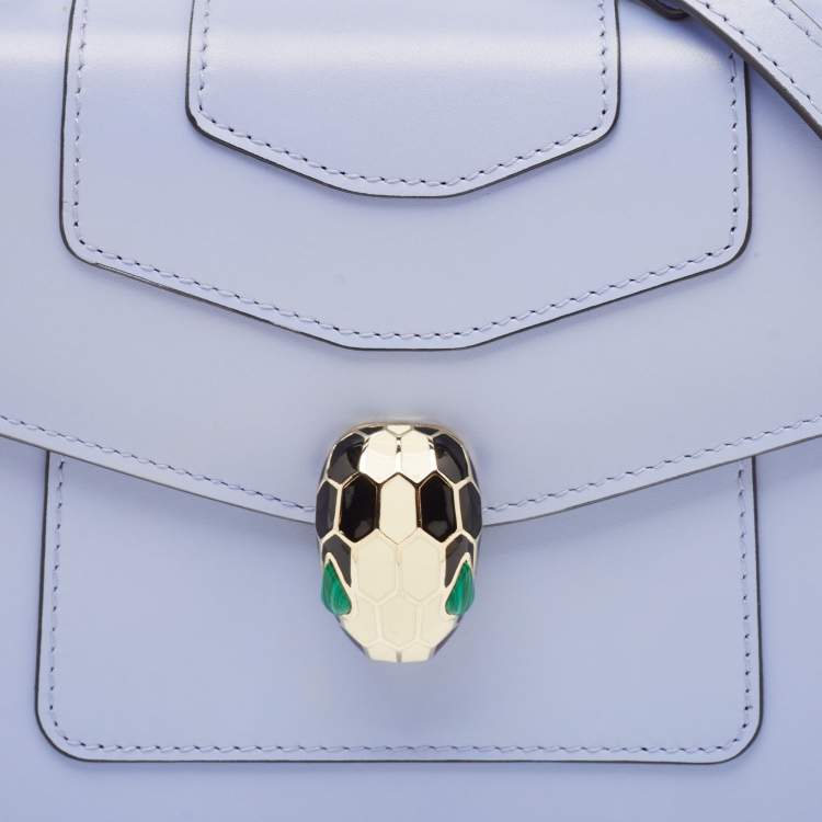 Pre Owned Bvlgari Light Blue Leather Small Serpenti Forever Top Handle Bag