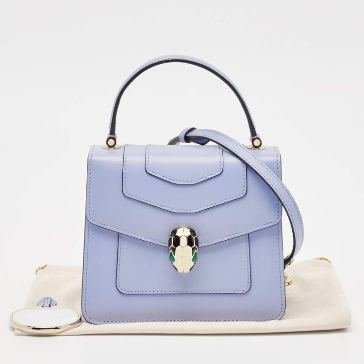Pre Owned Bvlgari Light Blue Leather Small Serpenti Forever Top Handle Bag