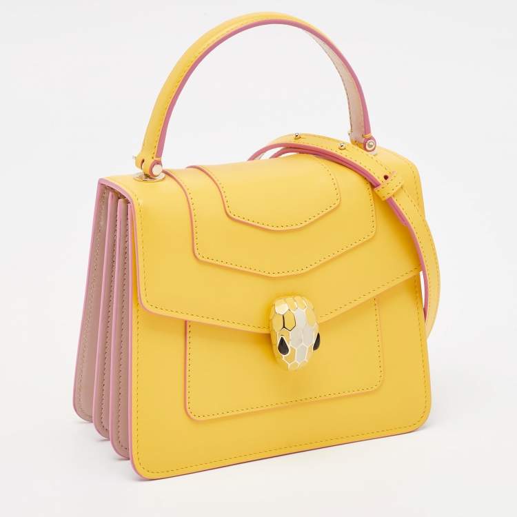Pre Owned Bvlgari Yellow Leather Small Serpenti Forever Top Handle Bag