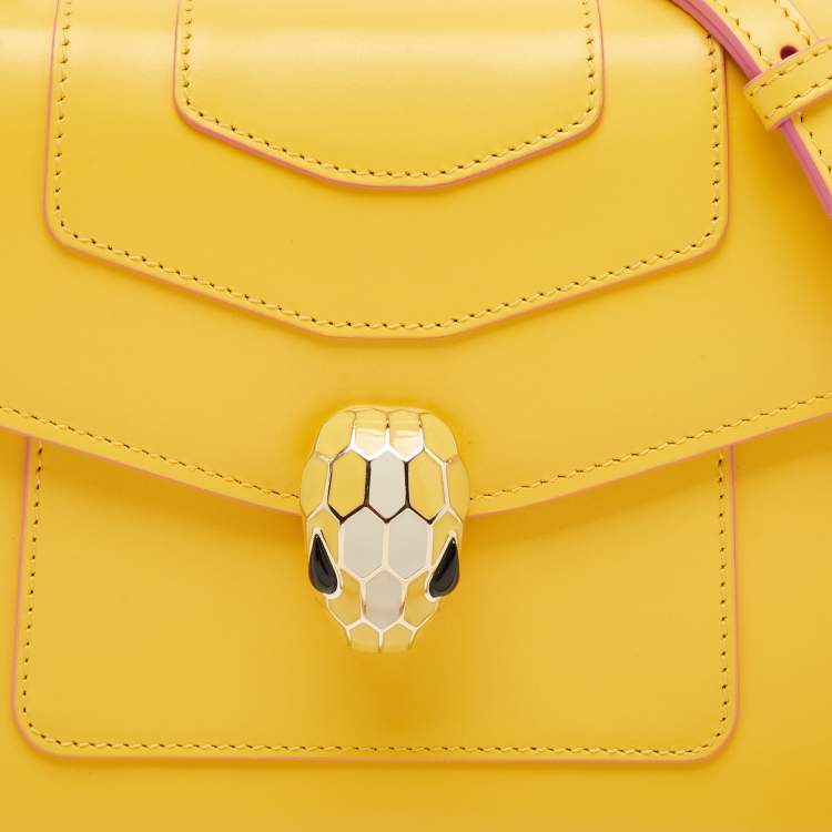 Pre Owned Bvlgari Yellow Leather Small Serpenti Forever Top Handle Bag