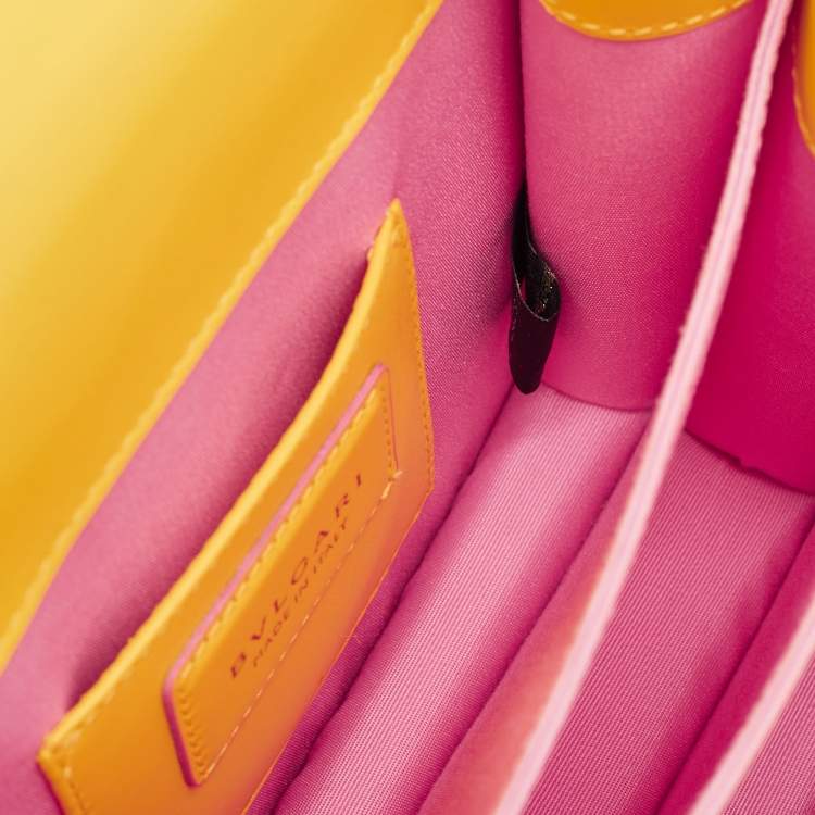 Pre Owned Bvlgari Yellow Leather Small Serpenti Forever Top Handle Bag