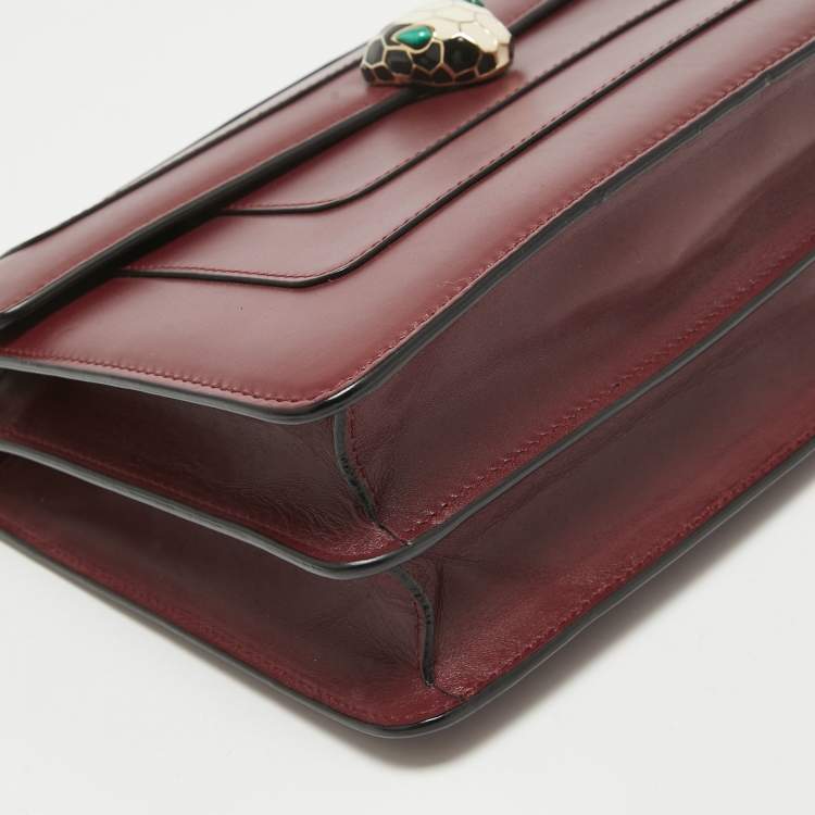 Pre Owned Bvlgari Bugundy Leather Medium Serpenti Forever Shoulder Bag