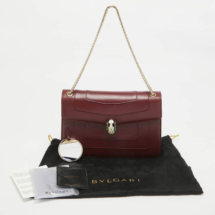 Pre Owned Bvlgari Bugundy Leather Medium Serpenti Forever Shoulder Bag
