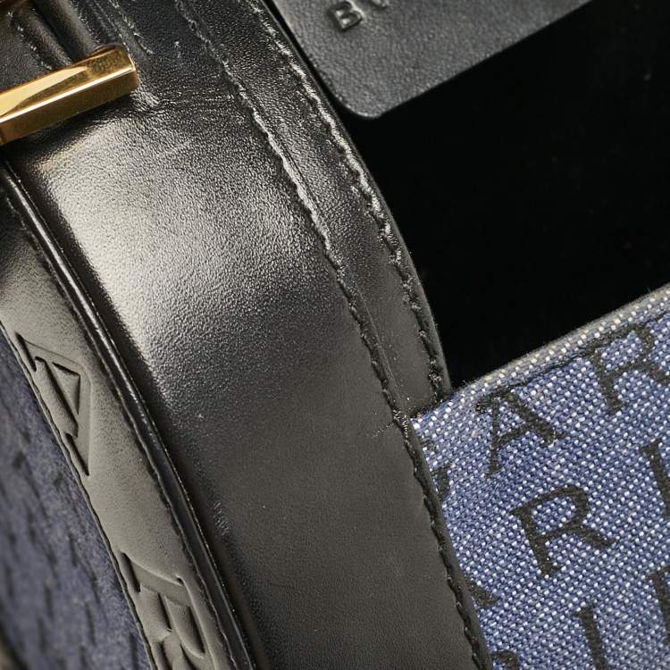 Pre Owned Bvlgari Blue/Black Logo Denim and Leather Cylinder Bag