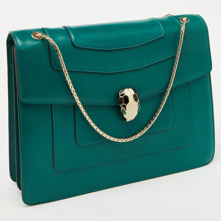 Pre Owned Bvlgari Green Leather Medium Serpenti Forever Shoulder Bag