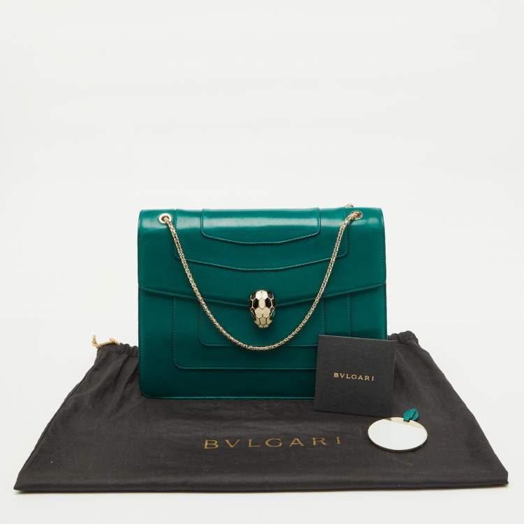 Pre Owned Bvlgari Green Leather Medium Serpenti Forever Shoulder Bag