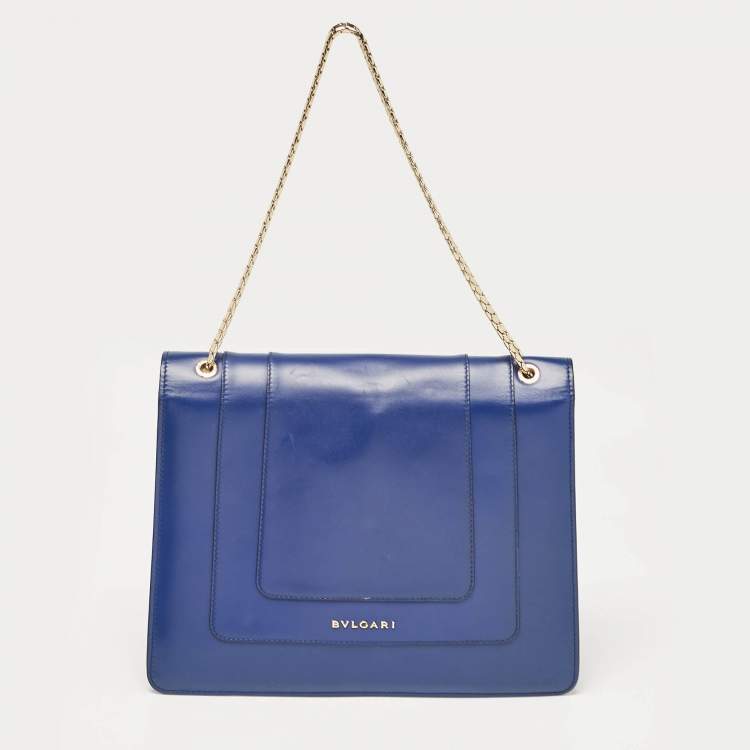 Pre Owned Bvlgari Dark Blue Leather Medium Serpenti Forever Flap Shoulder Bag