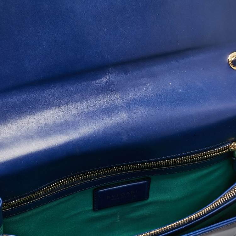Pre Owned Bvlgari Dark Blue Leather Medium Serpenti Forever Flap Shoulder Bag