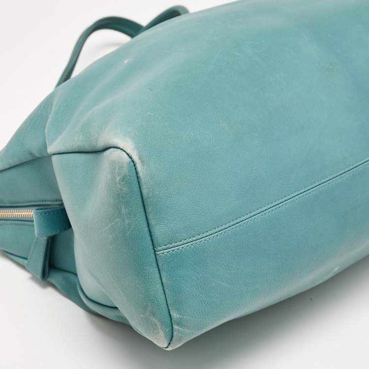 Pre Owned Bvlgari Light Blue Leather Twist Tote