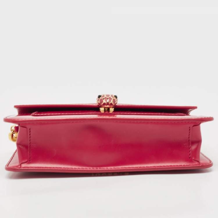 Pre Owned Bvlgari Fuchsia Patent and Leather East West Serpenti Forever Crossbody Bag