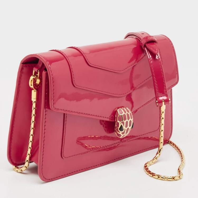 Pre Owned Bvlgari Fuchsia Patent and Leather East West Serpenti Forever Crossbody Bag